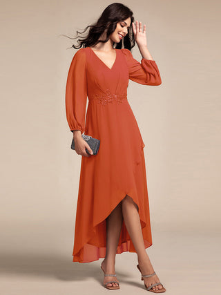 Elegant Applique Empire Waist Nine-Length Chiffon Evening Dresses with Regular fold stream Asymmetrical Hem