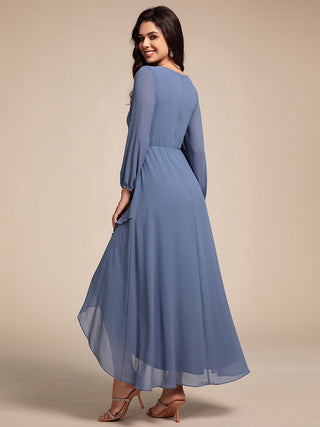 Elegant Applique Empire Waist Nine-Length Chiffon Evening Dresses with Regular fold stream Asymmetrical Hem