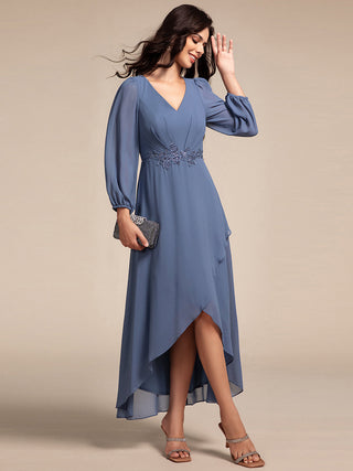 Elegant Applique Empire Waist Nine-Length Chiffon Evening Dresses with Regular fold stream Asymmetrical Hem
