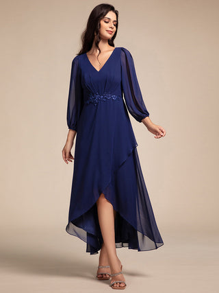 Elegant Applique Empire Waist Nine-Length Chiffon Evening Dresses with Regular fold stream Asymmetrical Hem
