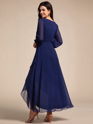 Elegant Applique Empire Waist Nine-Length Chiffon Evening Dresses with Regular fold stream Asymmetrical Hem