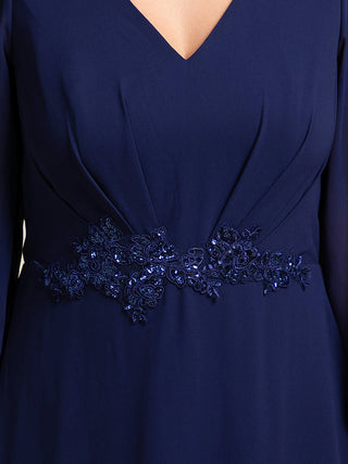 Elegant Applique Empire Waist Nine-Length Chiffon Evening Dresses with Regular fold stream Asymmetrical Hem