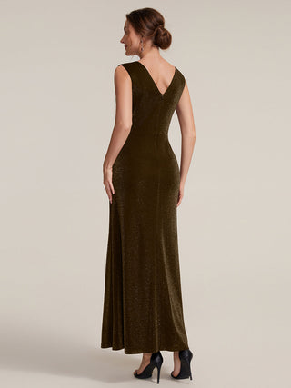 Sleeveless High Stretch V-Neck Sheath Maxi Dress with Knot Detail; Evening Dresses