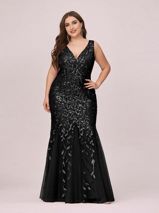 Strapless Deep V-Neck Sequin Fishtail Maxi Evening Dresses