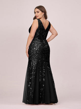 Strapless Deep V-Neck Sequin Fishtail Maxi Evening Dresses