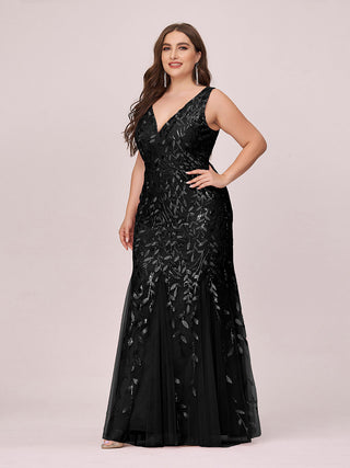 Strapless Deep V-Neck Sequin Fishtail Maxi Evening Dresses