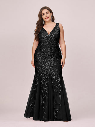 Strapless Deep V-Neck Sequin Fishtail Maxi Evening Dresses