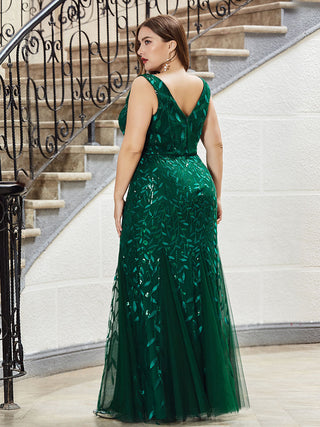 Strapless Deep V-Neck Sequin Fishtail Maxi Evening Dresses