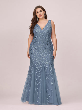 Strapless Deep V-Neck Sequin Fishtail Maxi Evening Dresses