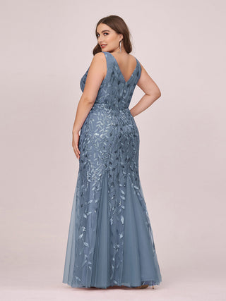 Strapless Deep V-Neck Sequin Fishtail Maxi Evening Dresses