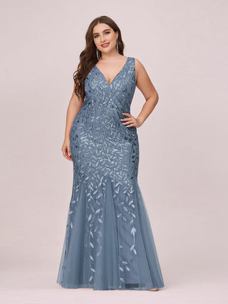 Strapless Deep V-Neck Sequin Fishtail Maxi Evening Dresses