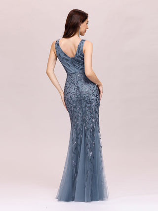 Strapless Deep V-Neck Sequin Fishtail Maxi Evening Dresses