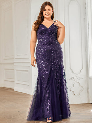 Strapless Deep V-Neck Sequin Fishtail Maxi Evening Dresses