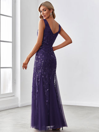 Strapless Deep V-Neck Sequin Fishtail Maxi Evening Dresses