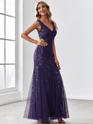 Strapless Deep V-Neck Sequin Fishtail Maxi Evening Dresses