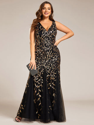 Strapless Deep V-Neck Sequin Fishtail Maxi Evening Dresses