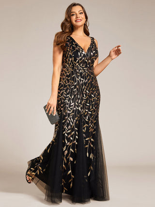 Strapless Deep V-Neck Sequin Fishtail Maxi Evening Dresses