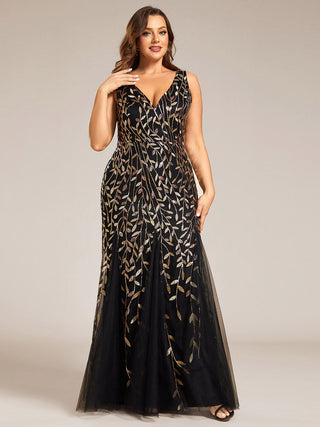 Strapless Deep V-Neck Sequin Fishtail Maxi Evening Dresses