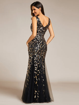 Strapless Deep V-Neck Sequin Fishtail Maxi Evening Dresses