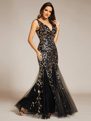 Strapless Deep V-Neck Sequin Fishtail Maxi Evening Dresses