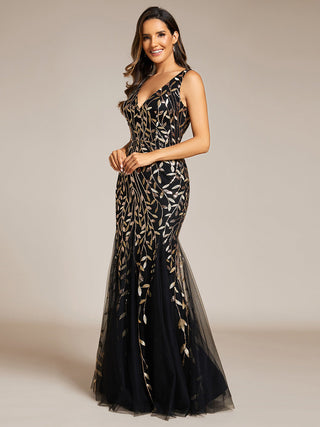 Strapless Deep V-Neck Sequin Fishtail Maxi Evening Dresses