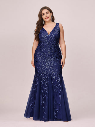 Strapless Deep V-Neck Sequin Fishtail Maxi Evening Dresses