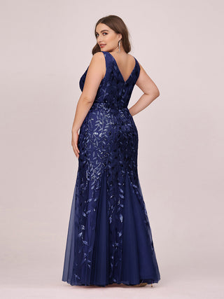 Strapless Deep V-Neck Sequin Fishtail Maxi Evening Dresses