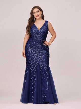 Strapless Deep V-Neck Sequin Fishtail Maxi Evening Dresses