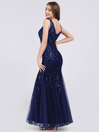 Strapless Deep V-Neck Sequin Fishtail Maxi Evening Dresses