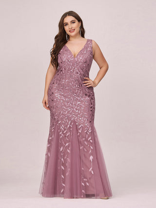 Strapless Deep V-Neck Sequin Fishtail Maxi Evening Dresses