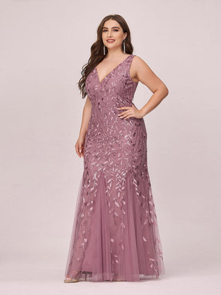 Strapless Deep V-Neck Sequin Fishtail Maxi Evening Dresses