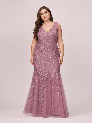 Strapless Deep V-Neck Sequin Fishtail Maxi Evening Dresses