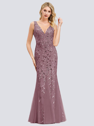 Strapless Deep V-Neck Sequin Fishtail Maxi Evening Dresses