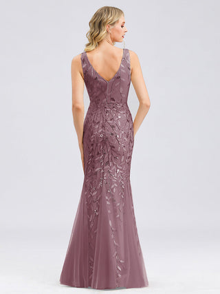 Strapless Deep V-Neck Sequin Fishtail Maxi Evening Dresses