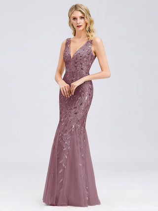 Strapless Deep V-Neck Sequin Fishtail Maxi Evening Dresses