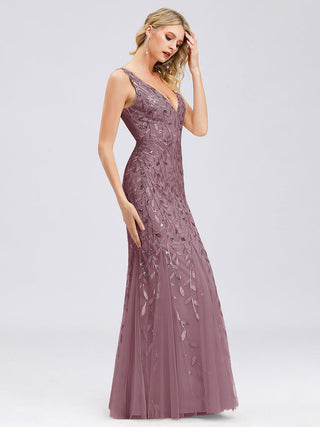 Strapless Deep V-Neck Sequin Fishtail Maxi Evening Dresses
