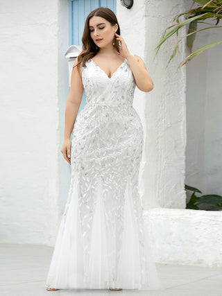 Strapless Deep V-Neck Sequin Fishtail Maxi Evening Dresses