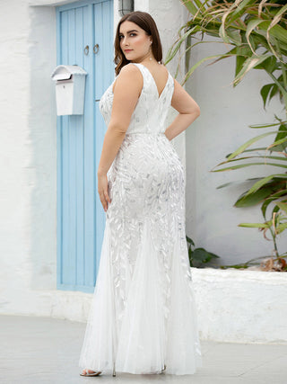 Strapless Deep V-Neck Sequin Fishtail Maxi Evening Dresses