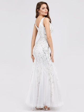 Strapless Deep V-Neck Sequin Fishtail Maxi Evening Dresses