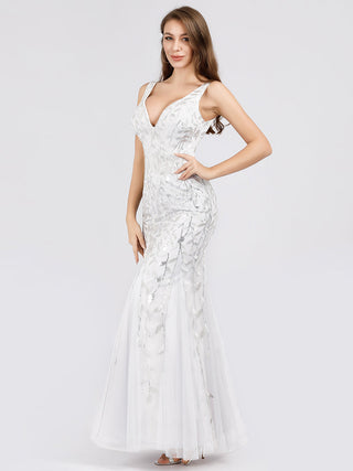 Strapless Deep V-Neck Sequin Fishtail Maxi Evening Dresses