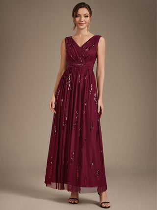 Sequin Draped Sleeveless Maxi Evening Dress