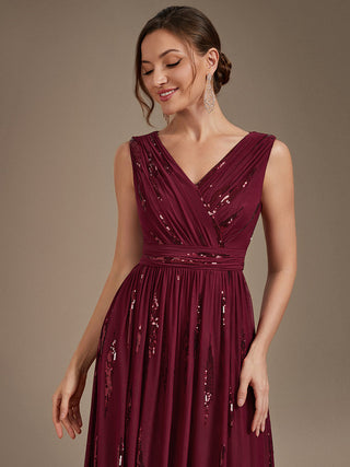 Sequin Draped Sleeveless Maxi Evening Dress