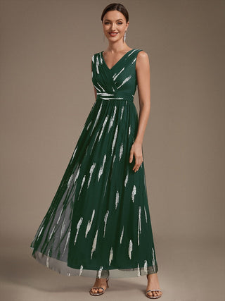Sequin Draped Sleeveless Maxi Evening Dress