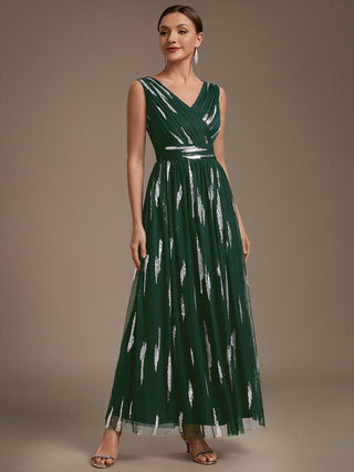 Sequin Draped Sleeveless Maxi Evening Dress