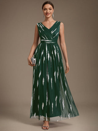 Sequin Draped Sleeveless Maxi Evening Dress