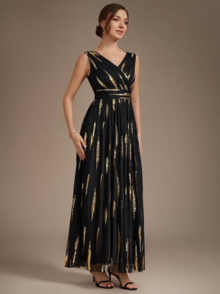 Sequin Draped Sleeveless Maxi Evening Dress