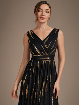 Sequin Draped Sleeveless Maxi Evening Dress