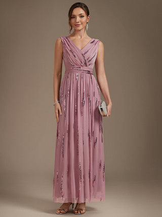 Sequin Draped Sleeveless Maxi Evening Dress