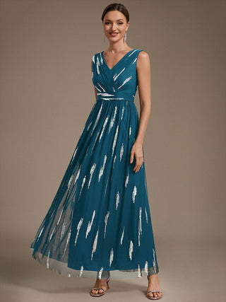 Sequin Draped Sleeveless Maxi Evening Dress