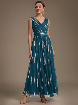 Sequin Draped Sleeveless Maxi Evening Dress